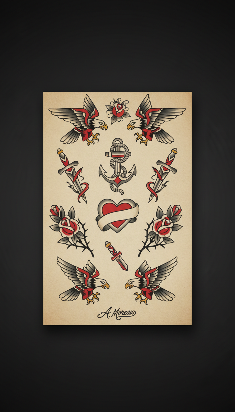 Original Tattoo Flash Sheet with Signature